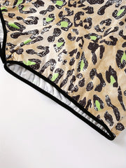 Sporty Leopard Print Plus Size Pajama Shorts