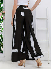 Random Print Wide Leg Pants High Waist Casual