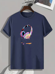 Colorful Headphone Print Men's Graphic T shirt - Casual Comfy Tees