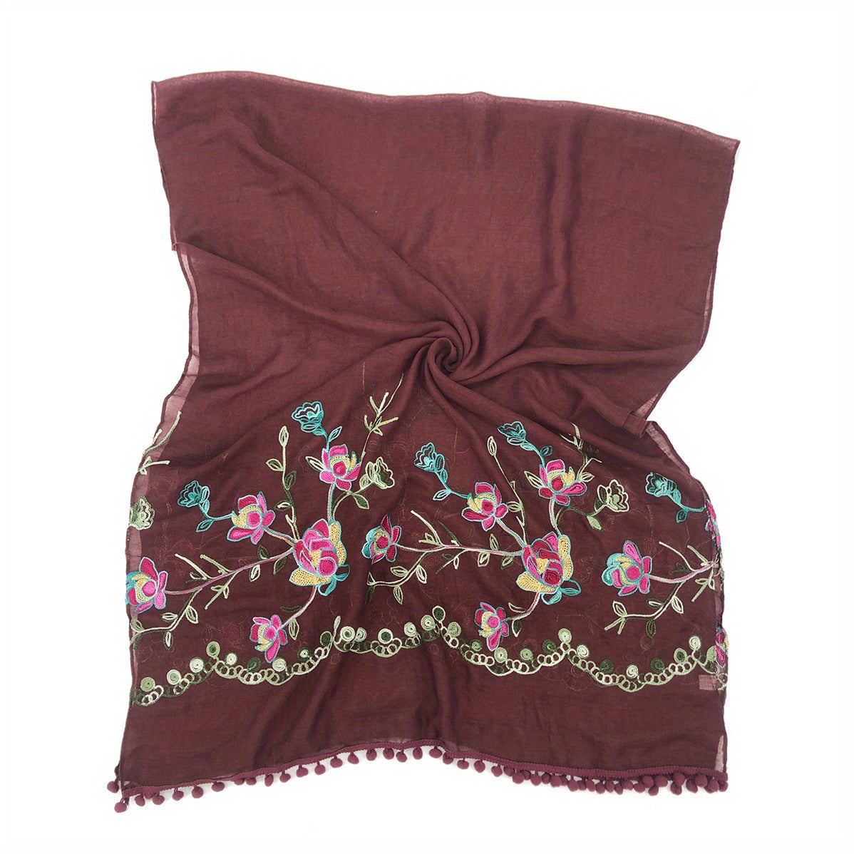 Vintage Flower Embroidery Scarf Boho Shawl Windproof Wrap