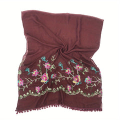 Vintage Flower Embroidery Scarf Boho Shawl Windproof Wrap