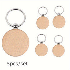 10pcs Blank Wooden Key Chain Round Wooden Tag Keychain DIY Accessories