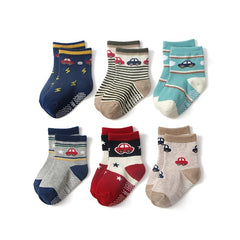 6 Pairs Baby Boys Cartoon Airplane and Car Print Crew Socks