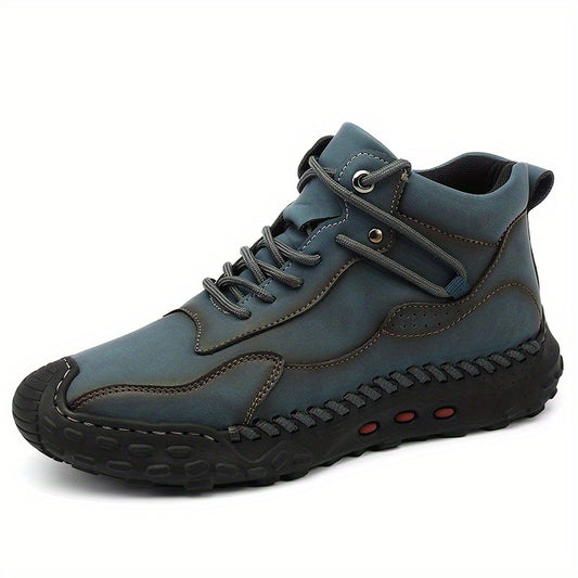 Men's PU Leather Lace-up Sneakers Comfortable Casual Walking Shoes