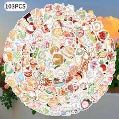 103pcs Colorful Food and Animal Stickers DIY Planner Decoration