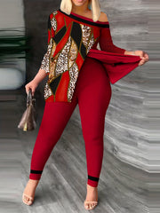Leopard & Paisley One Shoulder Top & Leggings Set
