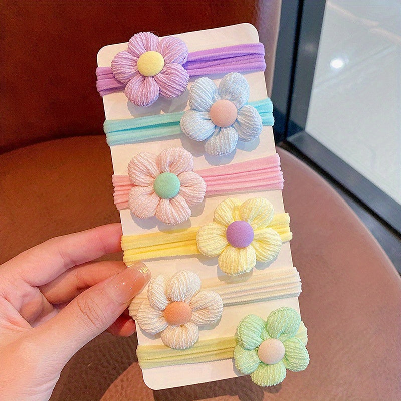 6pcs Colorful Bowknot & Flower Hair Ropes Elastic Ties