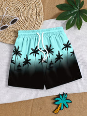 Coconut Trees 3D Print Boys Swim Trunks Beach Vacation Shorts