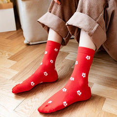 5 Pairs Floral Dot & Plaid Print Socks Christmas Women's Stockings
