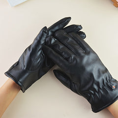 Winter Touch Screen Gloves PU Leather Velvet Warm Gloves