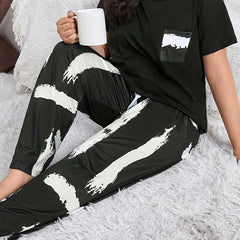 Brush Print Tee & Pants Pajamas Set