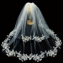 Women's Double Layered Lace Bridal Veil Floral Edge for Weddings