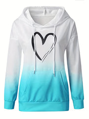 Heart Print Kangaroo Pocket Hoodie Long Sleeve Hoodies