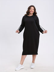 Solid Long Sleeve Hoodie Dress With Pockets