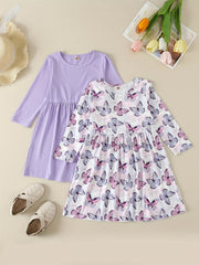 2pcs Girls Soft Rib Knit Long Sleeve Princess Dress
