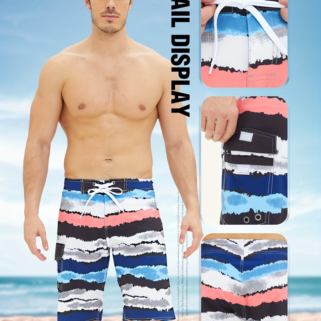Men's Creative Print Beach Shorts Stretch Drawstring Comfortable Summer Seaside