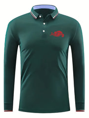 Red Cloud Pattern Men's Long Sleeve Polo Shirt