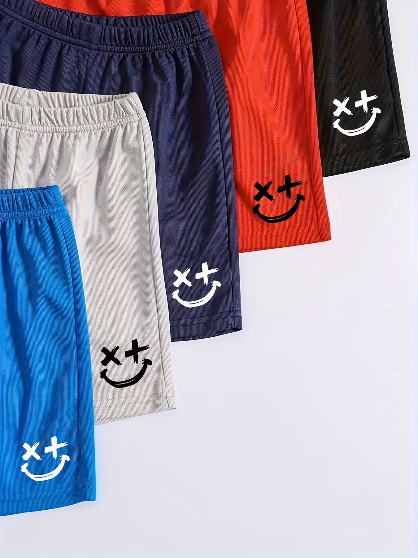 5pcs Boys Smiling Print Shorts Comfortable Quick Dry Summer Outdoor