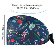 Elastic Nurse Cap With Button & Sweatband Tie Back Scrub Caps Bouffant Hats