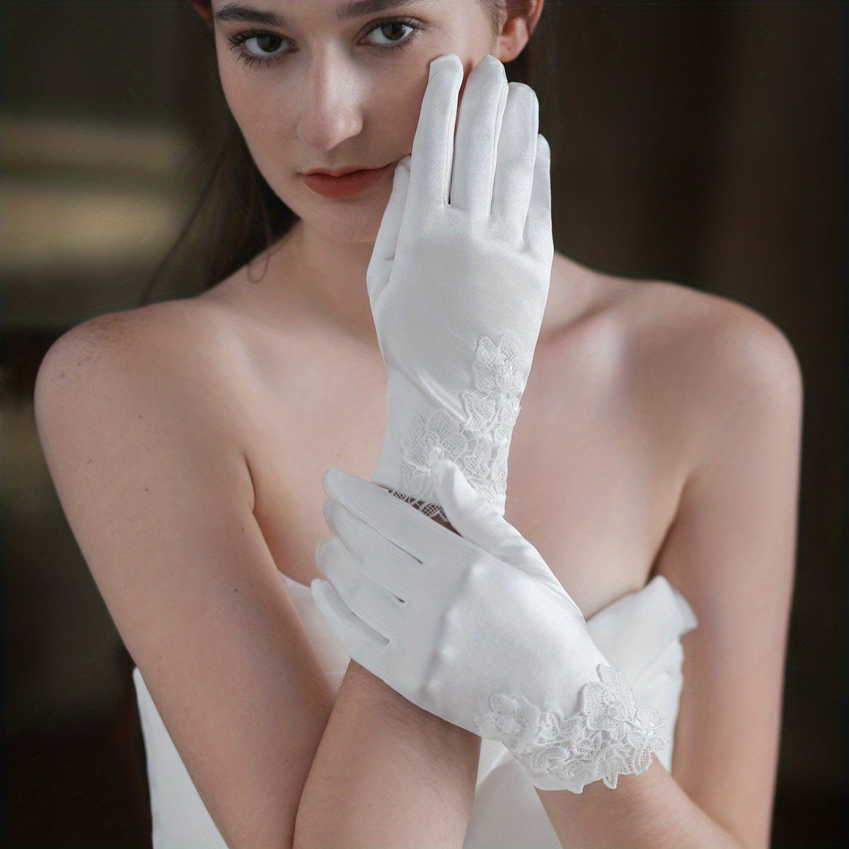 Lace Floral Satin Gloves Bridal Short Gloves Wedding Accessories