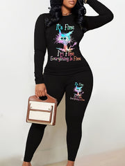 Letter Print Matching Two piece Set Casual Long Sleeve T shirt & Leggings