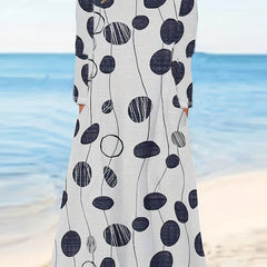 Boho Dress Women's Plus Stripe & Dot Print Long Sleeve Round Neck Dress