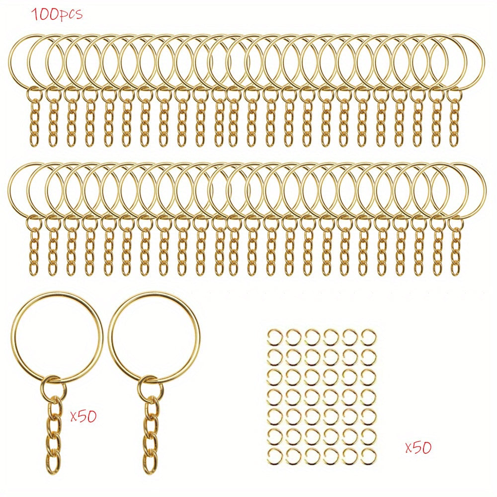 100pcs Key Ring Set Split Round Keychain Rings Bulk