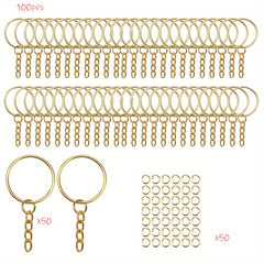 100pcs Key Ring Set Split Round Keychain Rings Bulk