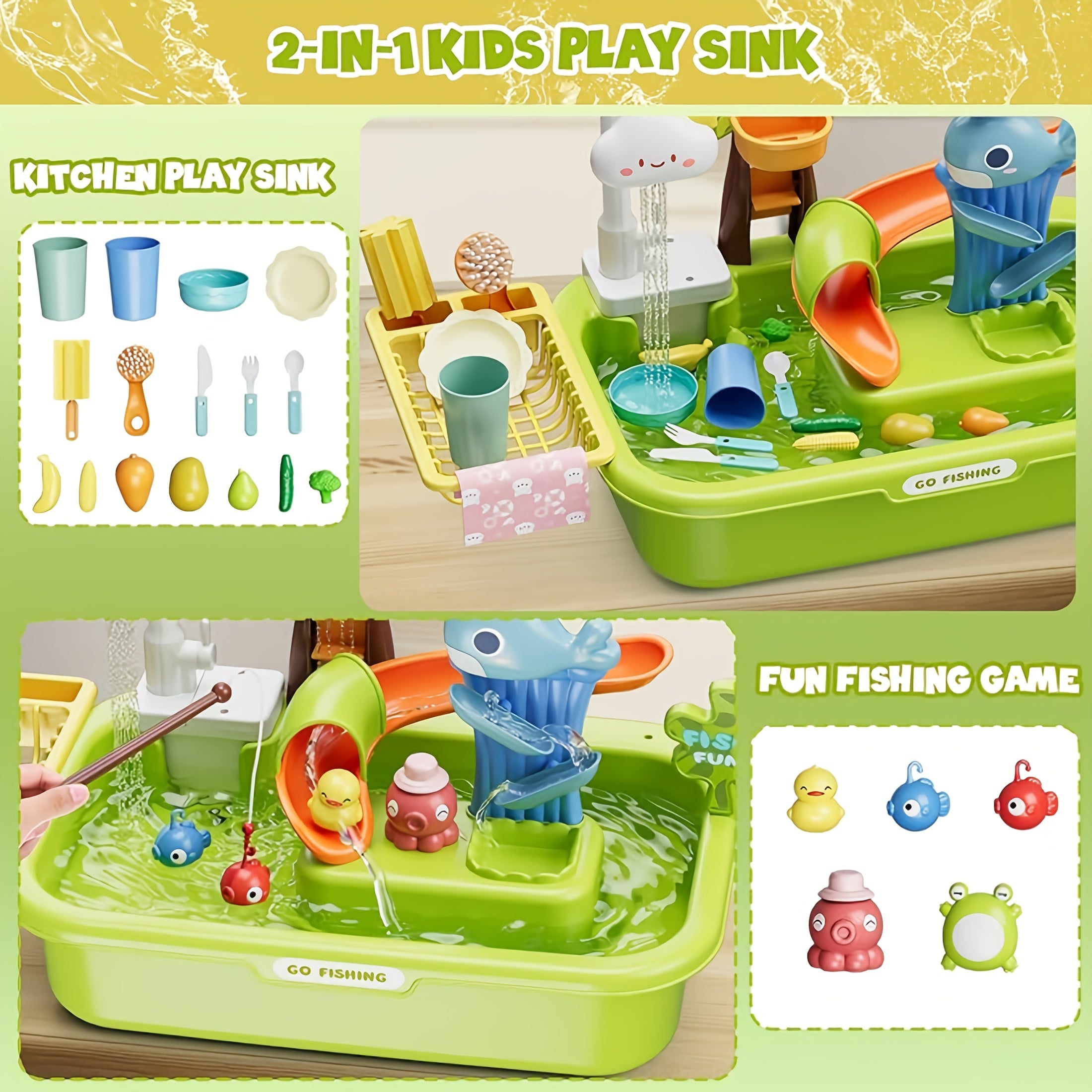 Kids Fishing Toy Sandbox Water Table Toy for Pretend Play