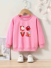 Cats And LOVE Letter Print Girls Pullover Sweatshirt