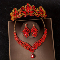 3pcs Red Princess Queen Crown Necklace Earrings Set