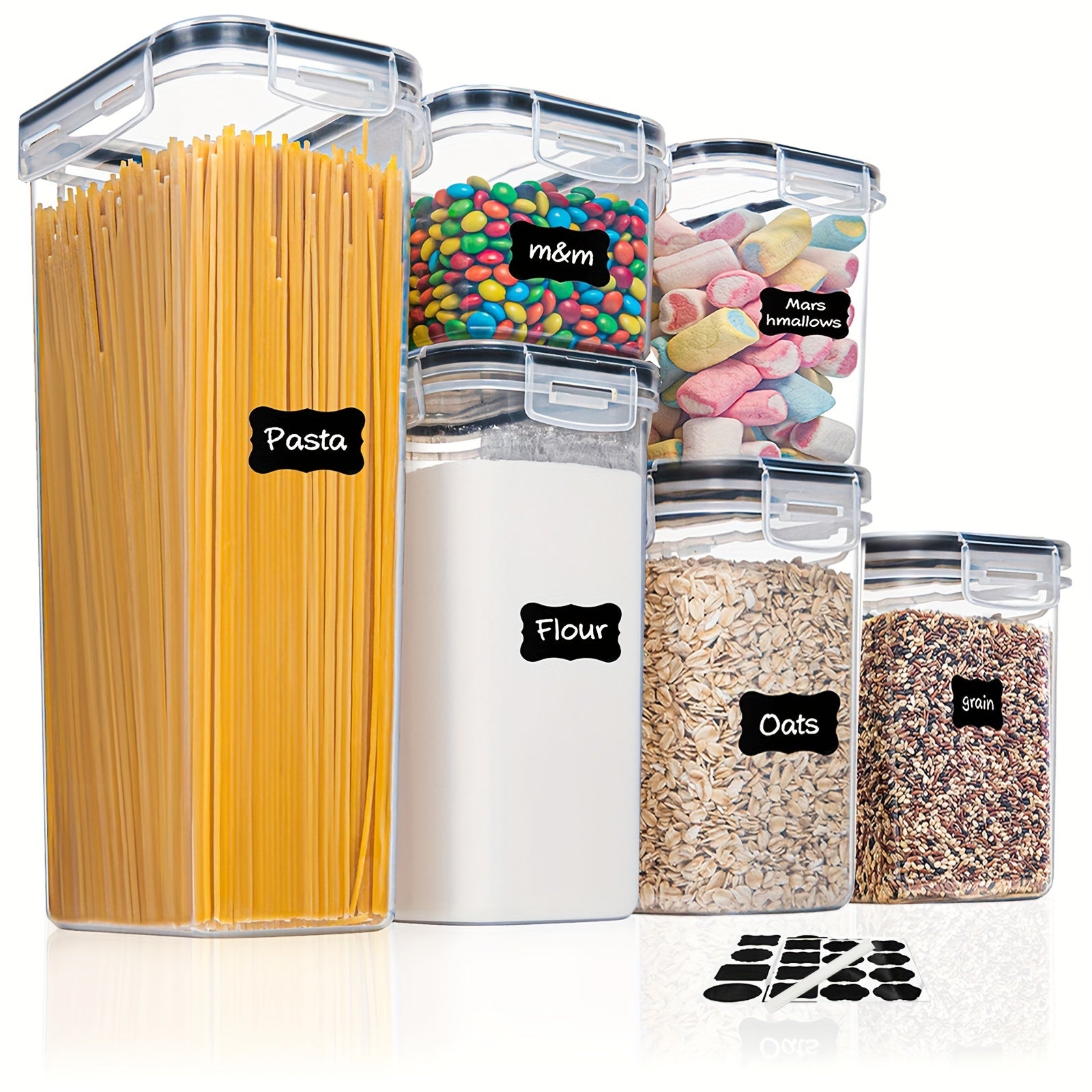 6pcs BPA Airtight Food Storage Containers Set Kitchen Canisters Spaghetti Sugar