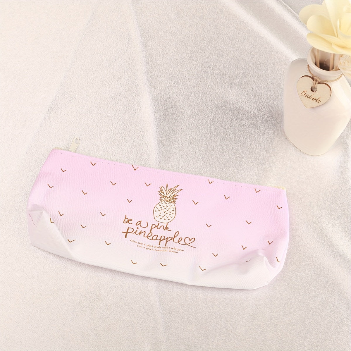 Pineapple Cartoon Pattern Pen Case PU Leather Large Capacity Stationery Storage