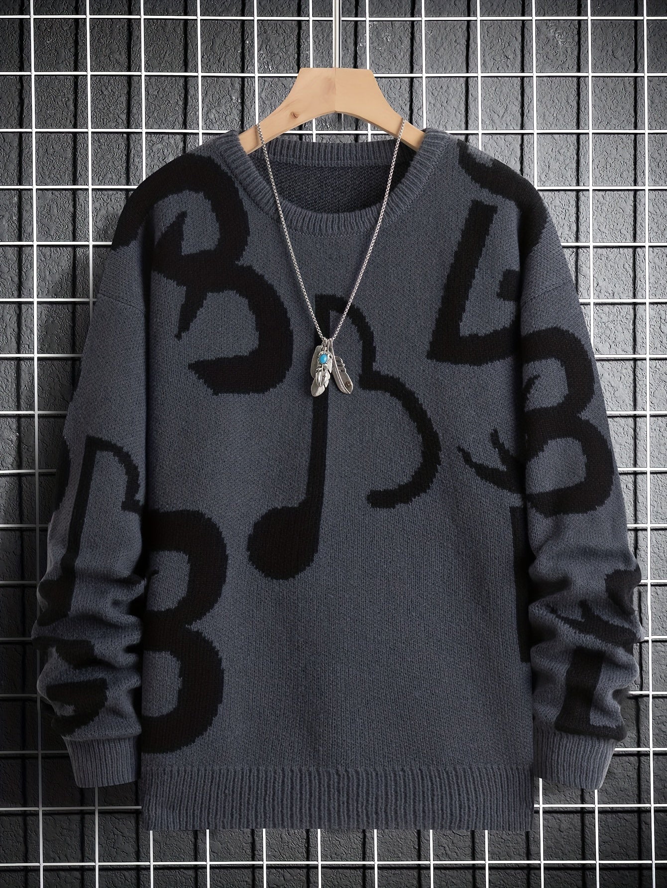 Men's Music Notes Pattern Casual Sweater