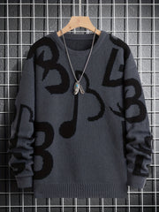 Men's Music Notes Pattern Casual Sweater
