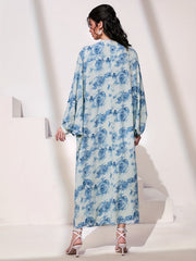 Floral Print 2pc Set Long Cardigan & Knotted Dress