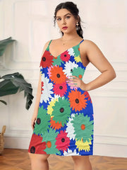 Women's Plus Floral Print V Neck Lounge Dress