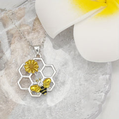 Bee Sunflower Honeycomb Pendant Necklace Women Girls Gift