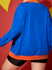 Colorblock Letter Print Zipper Sports Coat Plus Size
