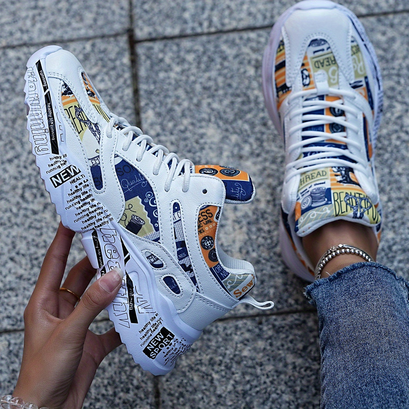 Graffiti Graphic Chunky Sneakers Soft Lightweight Running Shoes
