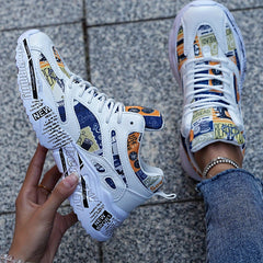 Graffiti Graphic Chunky Sneakers Soft Lightweight Running Shoes
