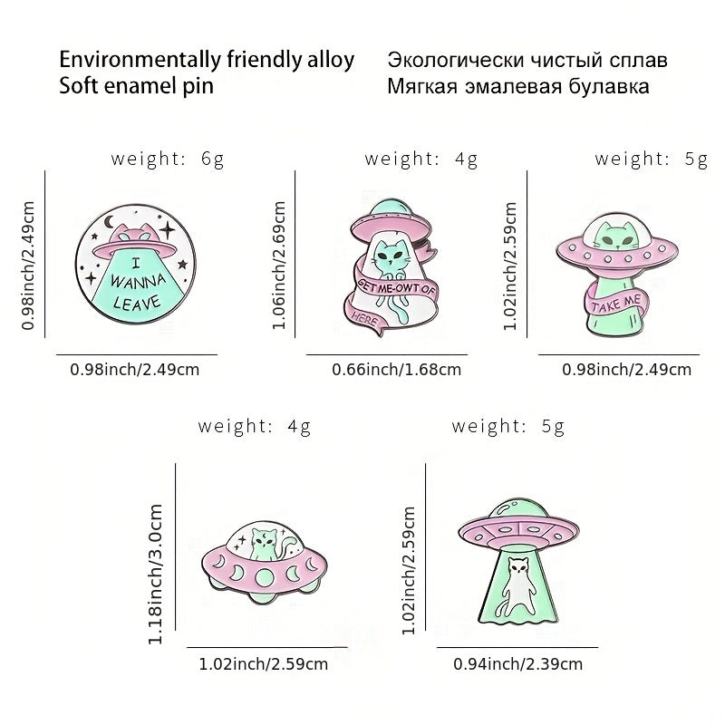Cartoon Alien Spaceship Alloy Emblem Brooch for Women Girls