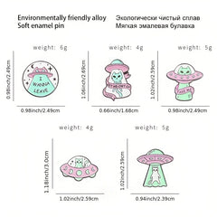 Cartoon Alien Spaceship Alloy Emblem Brooch for Women Girls