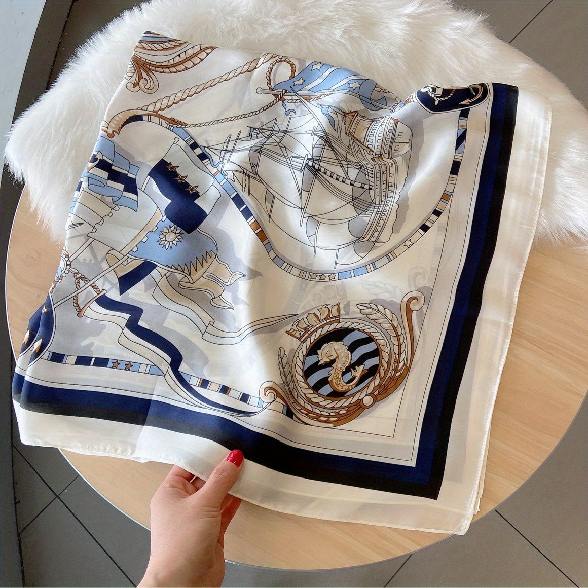 Sailboat Print Scarf Shawl Bandana Silk Neckerchief