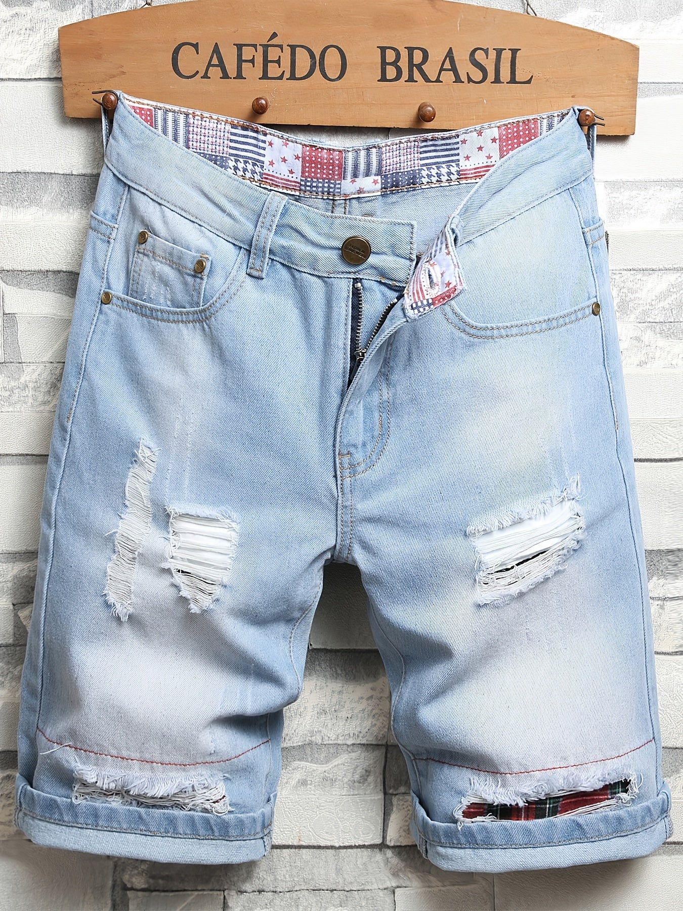 Men's Vintage Ripped Denim Jeans Light Shorts