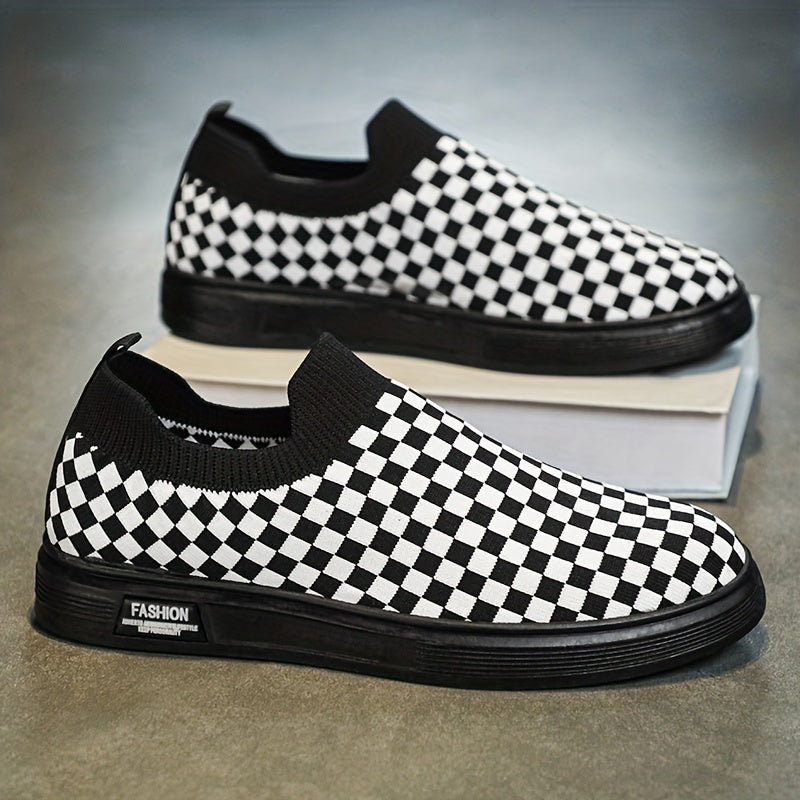 Men's Slip-on Checkered Skate Shoes Good Grip Breathable Loafers