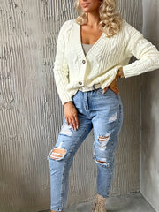 Casual Cardigan Women's Plus Solid Cable Button Up Long Sleeve Slight