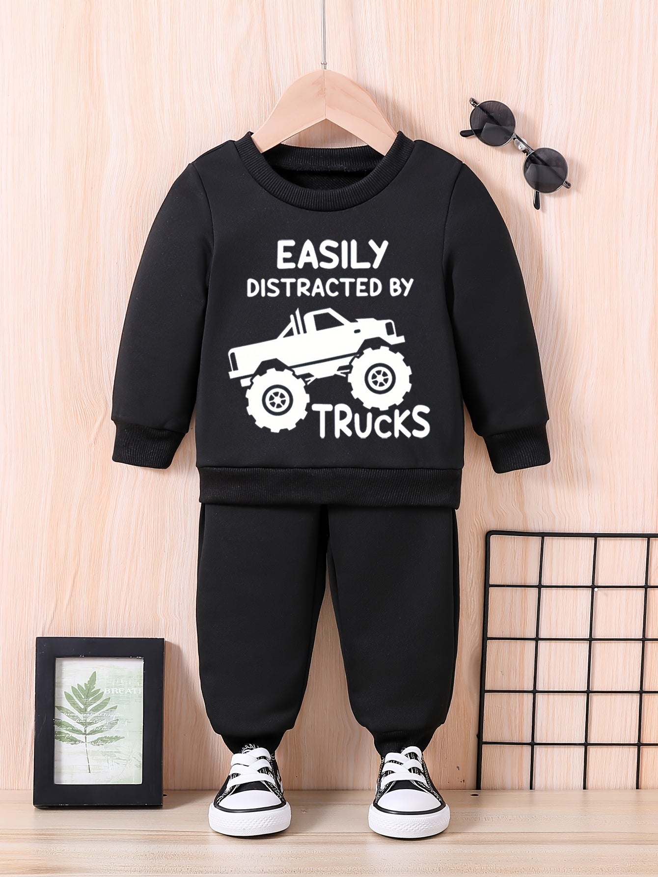 Baby Letter Truck Print Outfits Sweatshirt Tops Pants Set
