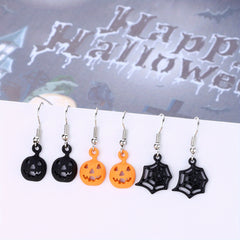 3 Pairs Halloween Pumpkin Spider Web Orange Earrings Set