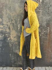 Chunky Knit Hooded Cardigan Long Open Front Sweater
